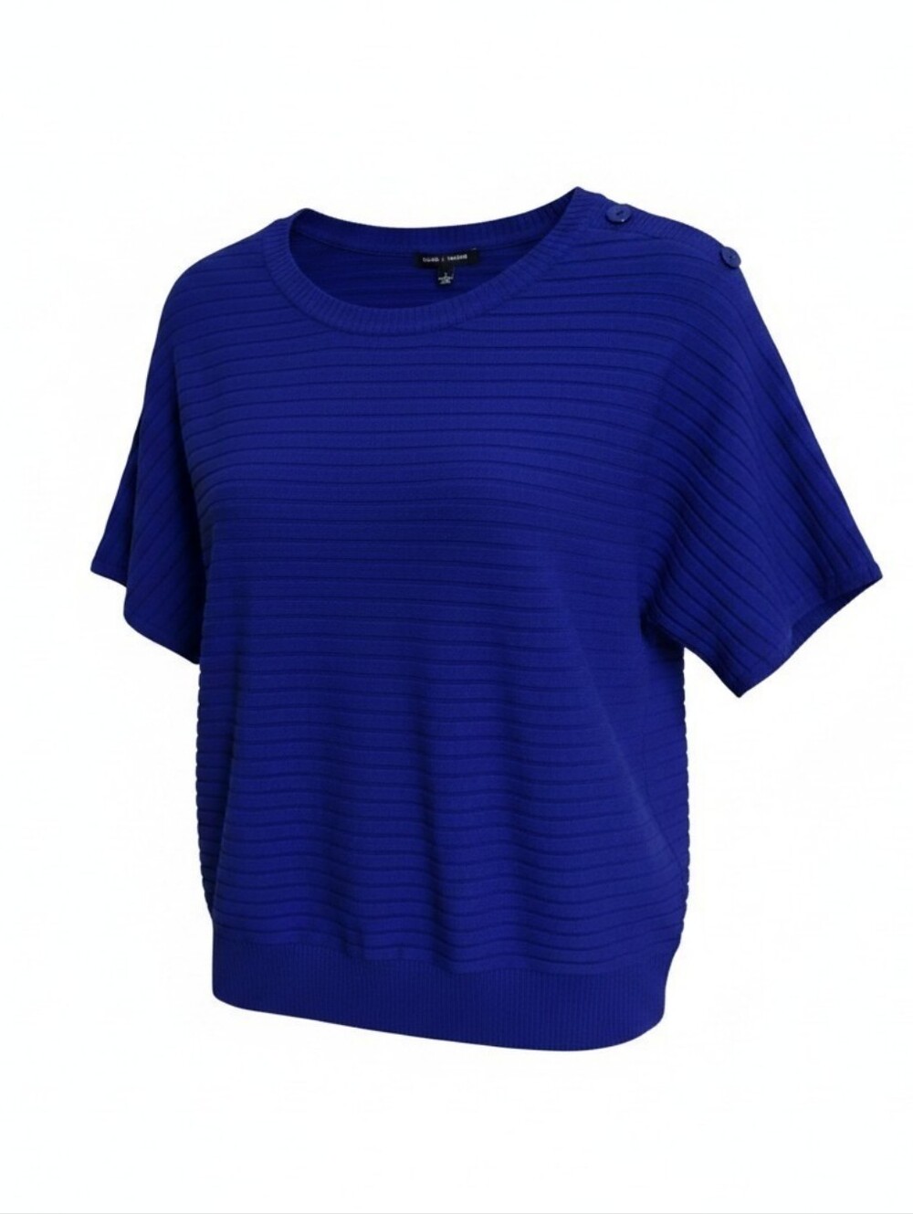 Notations Royal Blue Ribbed Short Sleeve Knit Top with Shoulder Buttons Size L